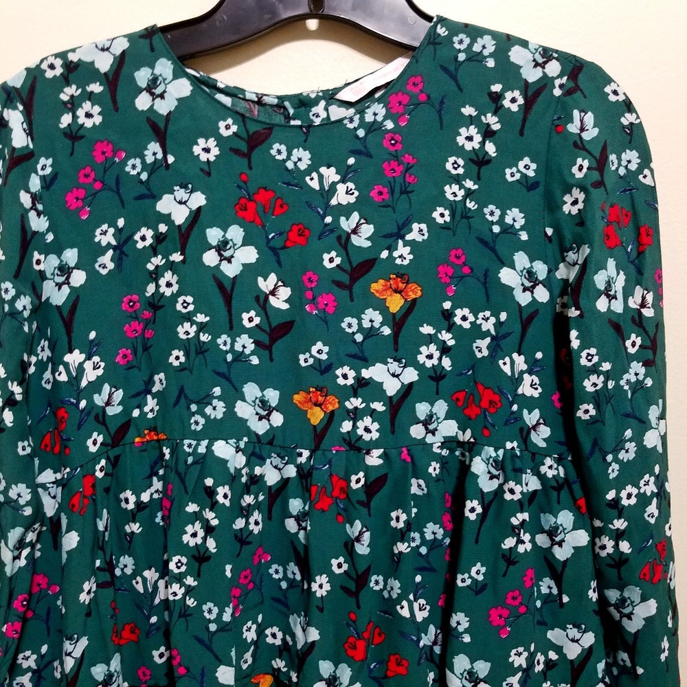Zara Green Floral Blouse NWOT XS